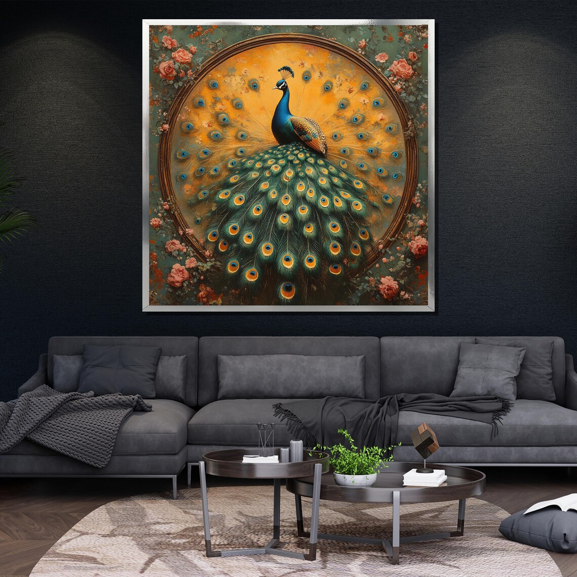 Elegant Peacock Full Tail Fan Vintage Floral Bird Art Poster - Image 4