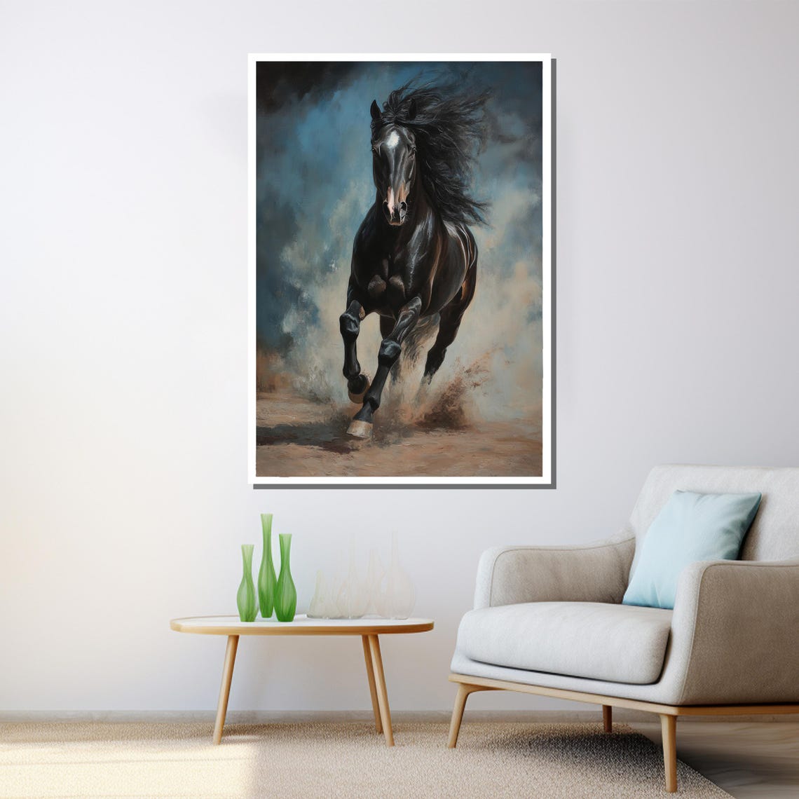 Black Horse Galloping Dust Dynamic Powerful Stallion Wall Art - Image 3