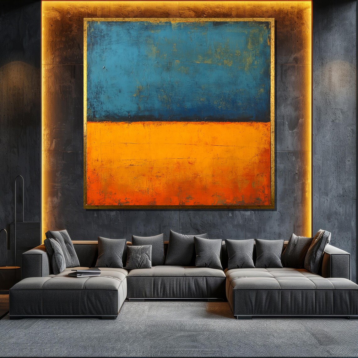 Mark Rothko Painting Blue And Vibrant Orange Abstract Art Modern Wall Decor Mid Century Gift Large Artwork