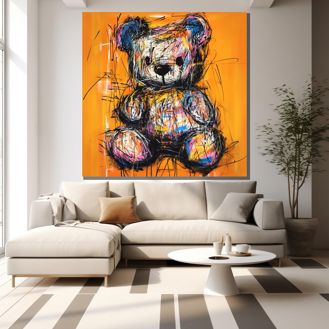 Colorful Teddy Bear, Modern Kids Room Art Print - Image 2
