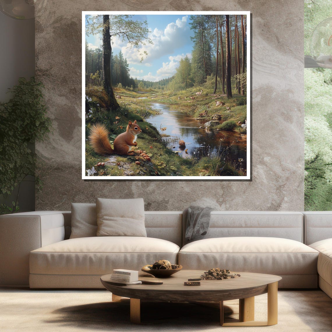 Red Squirrel Forest Stream Nuts Charming Woodland Art Poster - Image 3