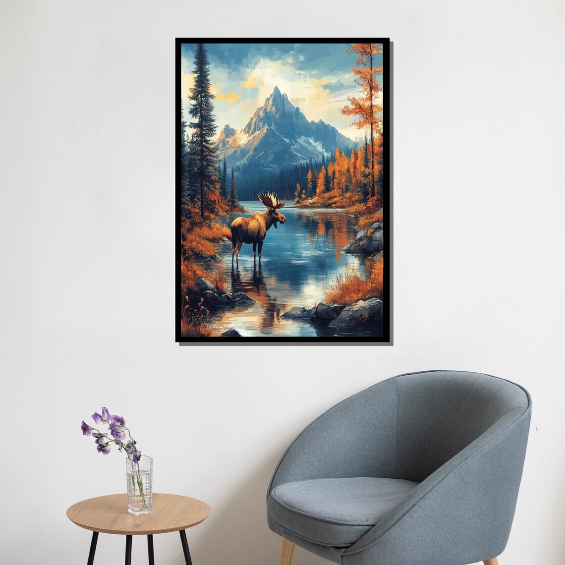 Majestic Moose Mountain Lake Autumn Forest Wildlife Nature Wall Poster - Image 5