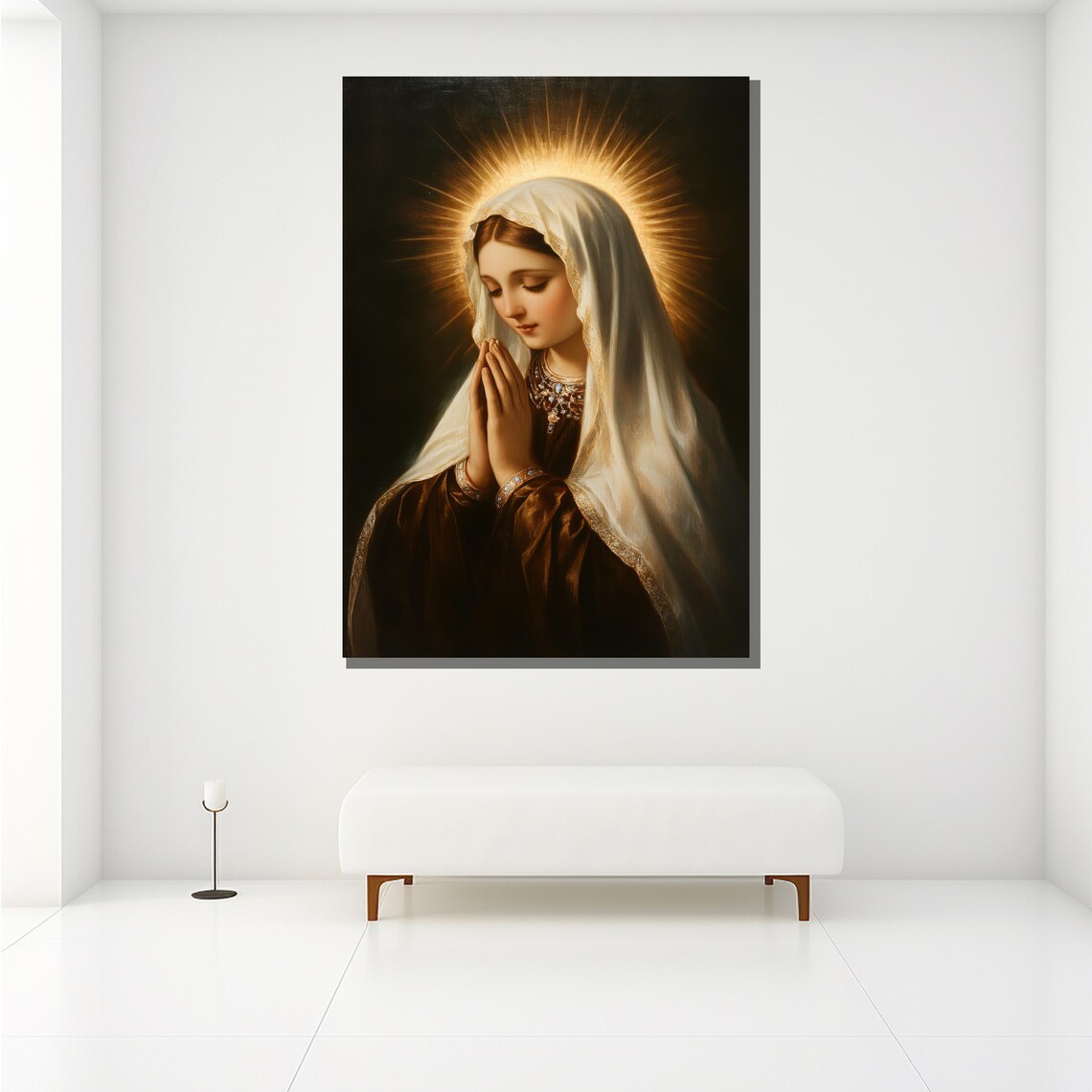 Virgin Mary In Prayer With A Radiant Golden Halo Devotional Poster - Image 2