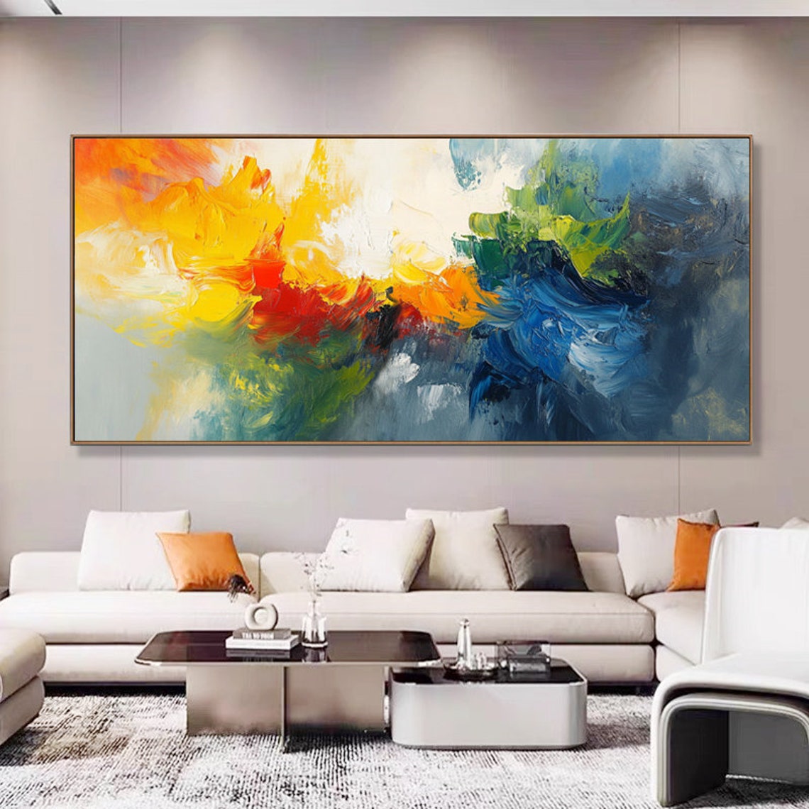 Warm And Cool Tones Abstract Brushstroke Hand Painted Oil Art Poster - Image 6
