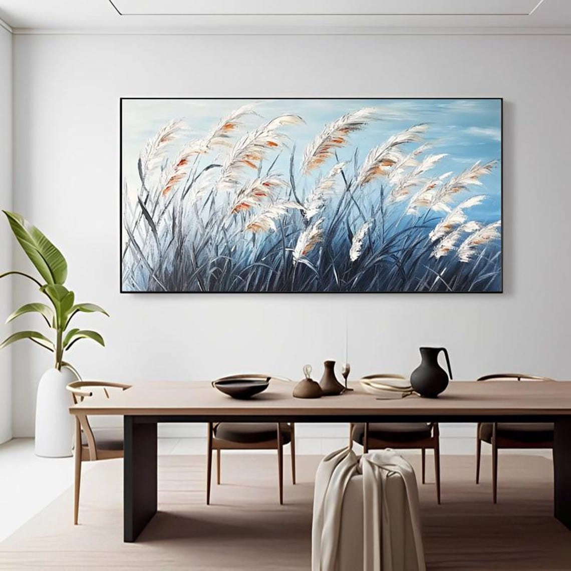 White Pampas Grass Reeds Swaying in the Wind Botanical Poster - Image 2