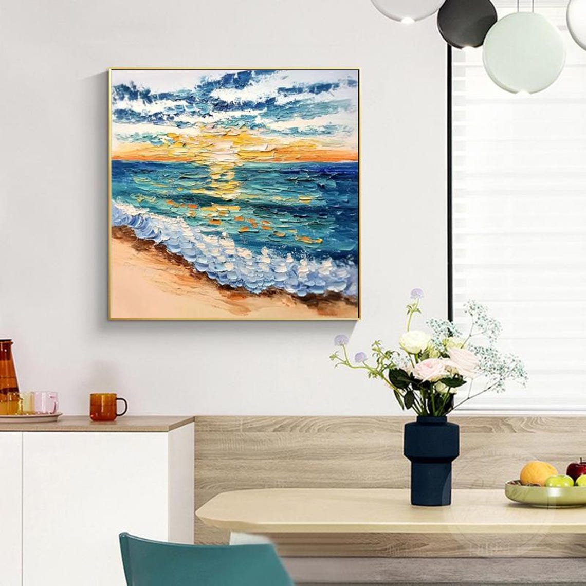 Sunlit Ocean Waves Breaking at a Golden Sunset Beach Scene Poster - Image 2