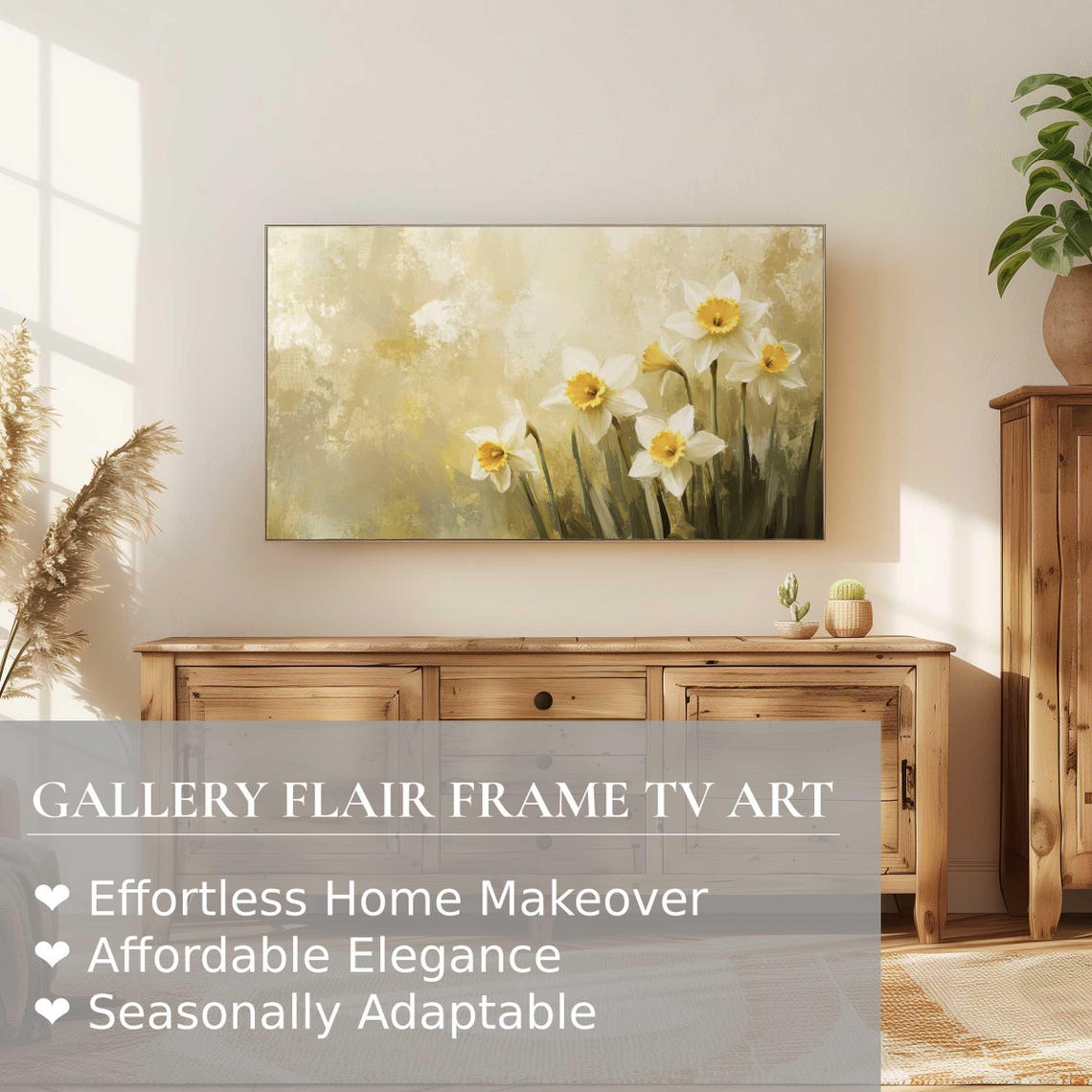 White Daffodils Yellow Centers Vintage Spring Floral Wall Art - Image 2