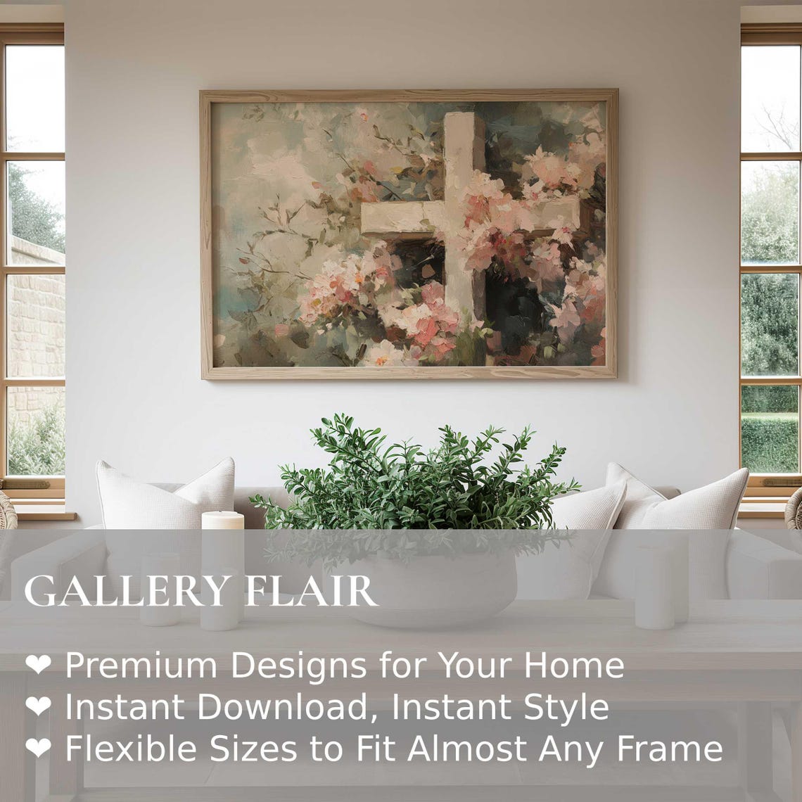 Wooden Cross Amid Blooming Pink Spring Flowers Religious Poster - Image 2
