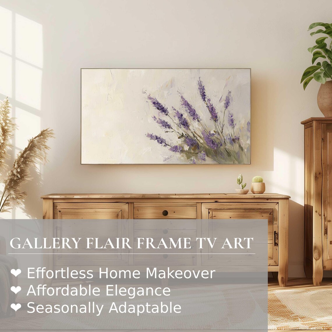 Purple Lavender Sprigs Minimalist Impasto Floral Painting Poster - Image 2