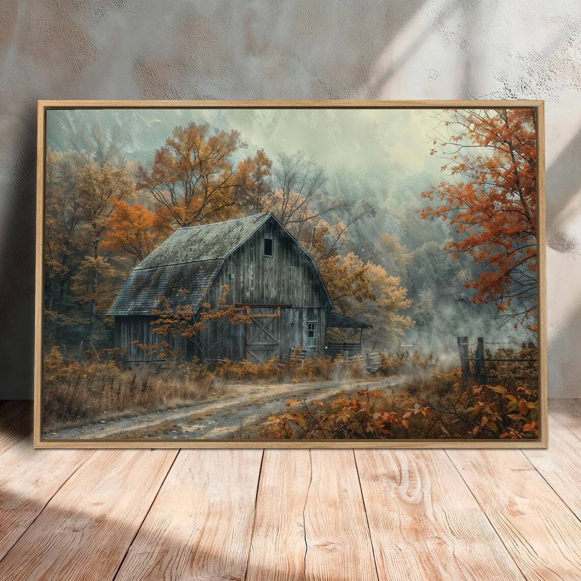 Rustic Old Barn Misty Autumn Landscape Art Print