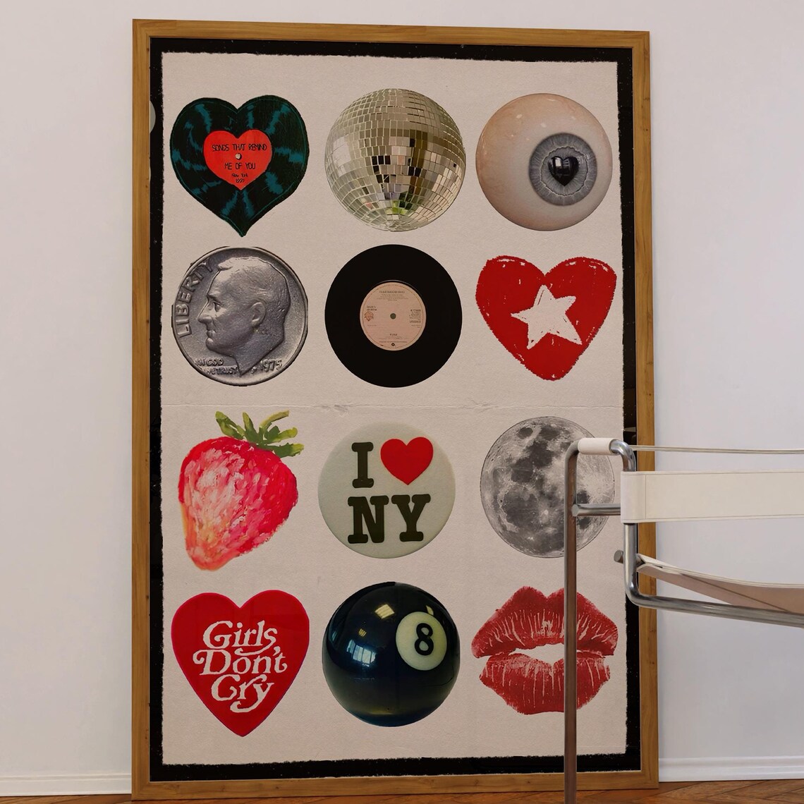 Retro Collage Grid Disco Ball I Love NY 8 Ball Pop Art Poster