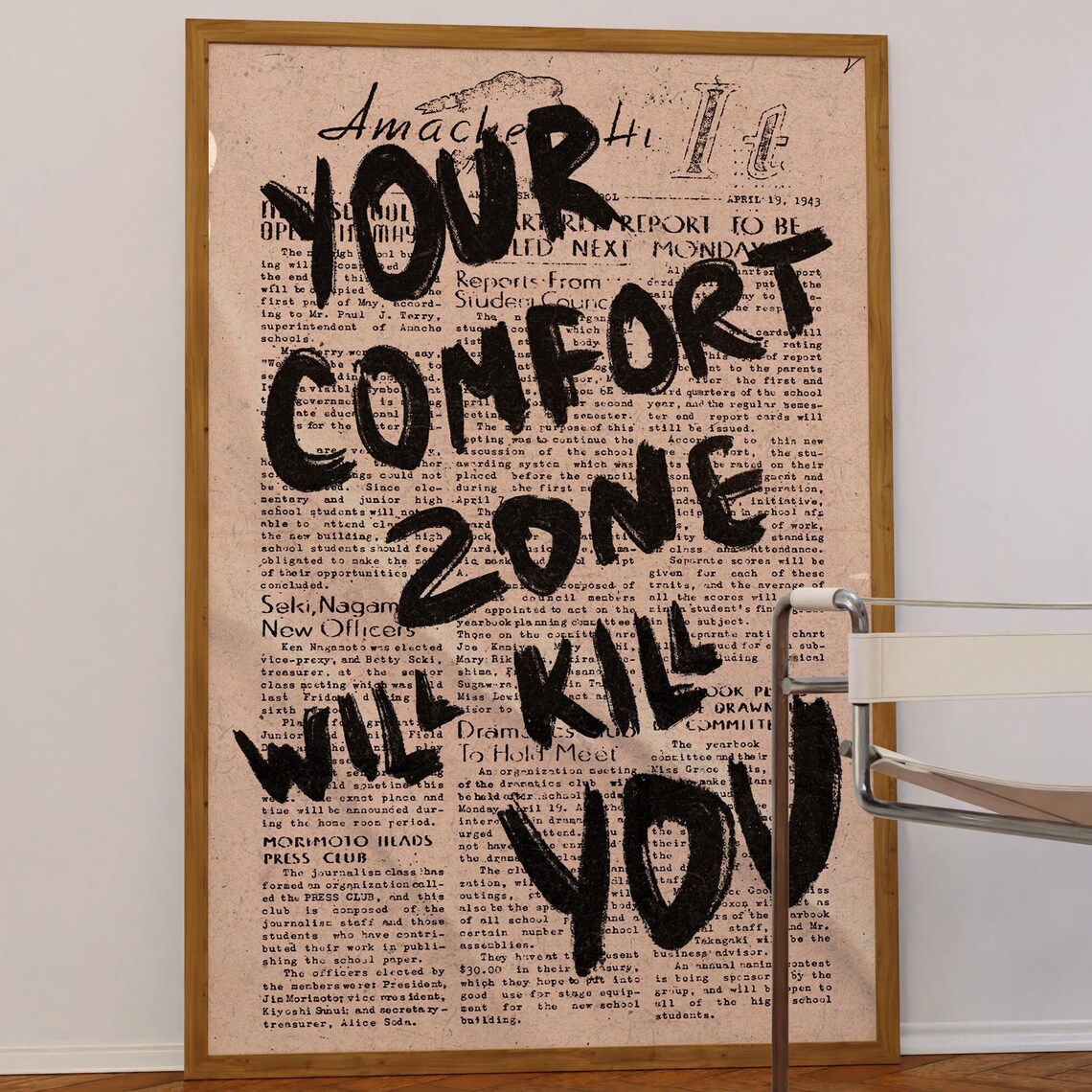 Your Comfort Zone Will Kill You Motivational Newspaper Art Poster