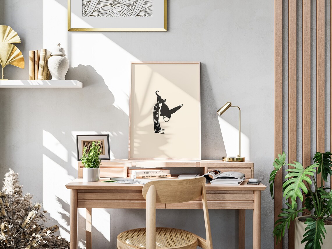 Morning Cat Stretch Line Art Art Print - Image 3