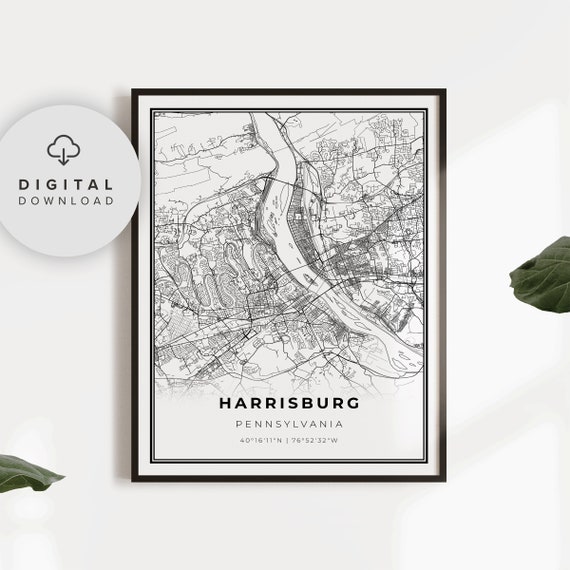 Harrisburg Map Print Pennsylvania Pa Usa Art Poster City Street Road Gift Her Np115