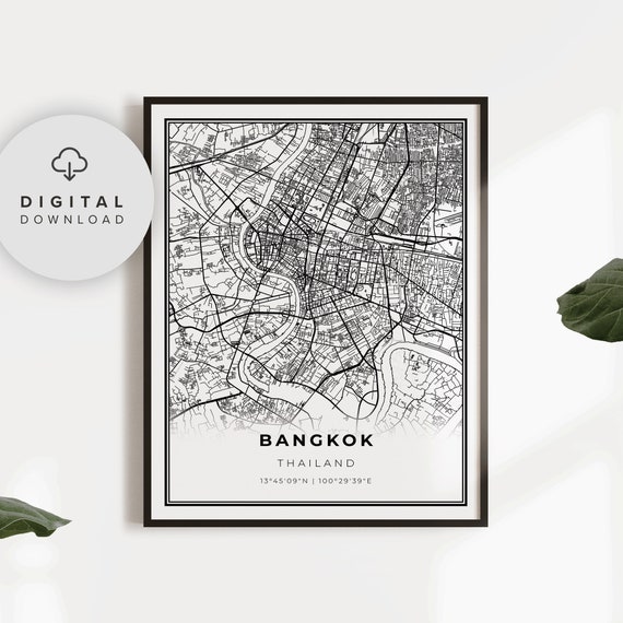 Bangkok Map Print Thailand Art Poster Thai Krung Thep City Street Road Etsy Np582