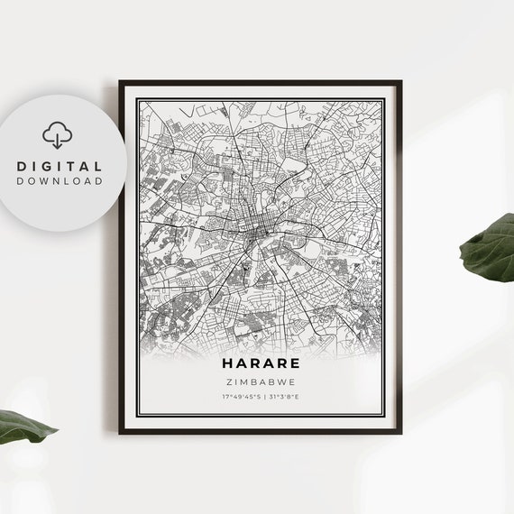 Harare Map Print Zimbabwe Art Poster Salisbury City Street Road Prints Np635