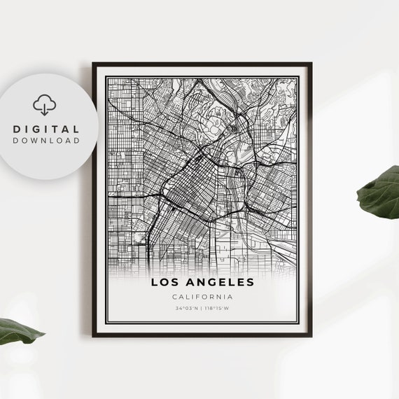 Downtown Los Angeles Map Print Ca Usa Art Poster City Street Road Np273