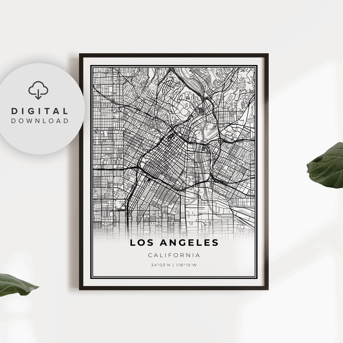 Downtown Los Angeles Map Print Ca Usa Art Poster City Street Road Np273