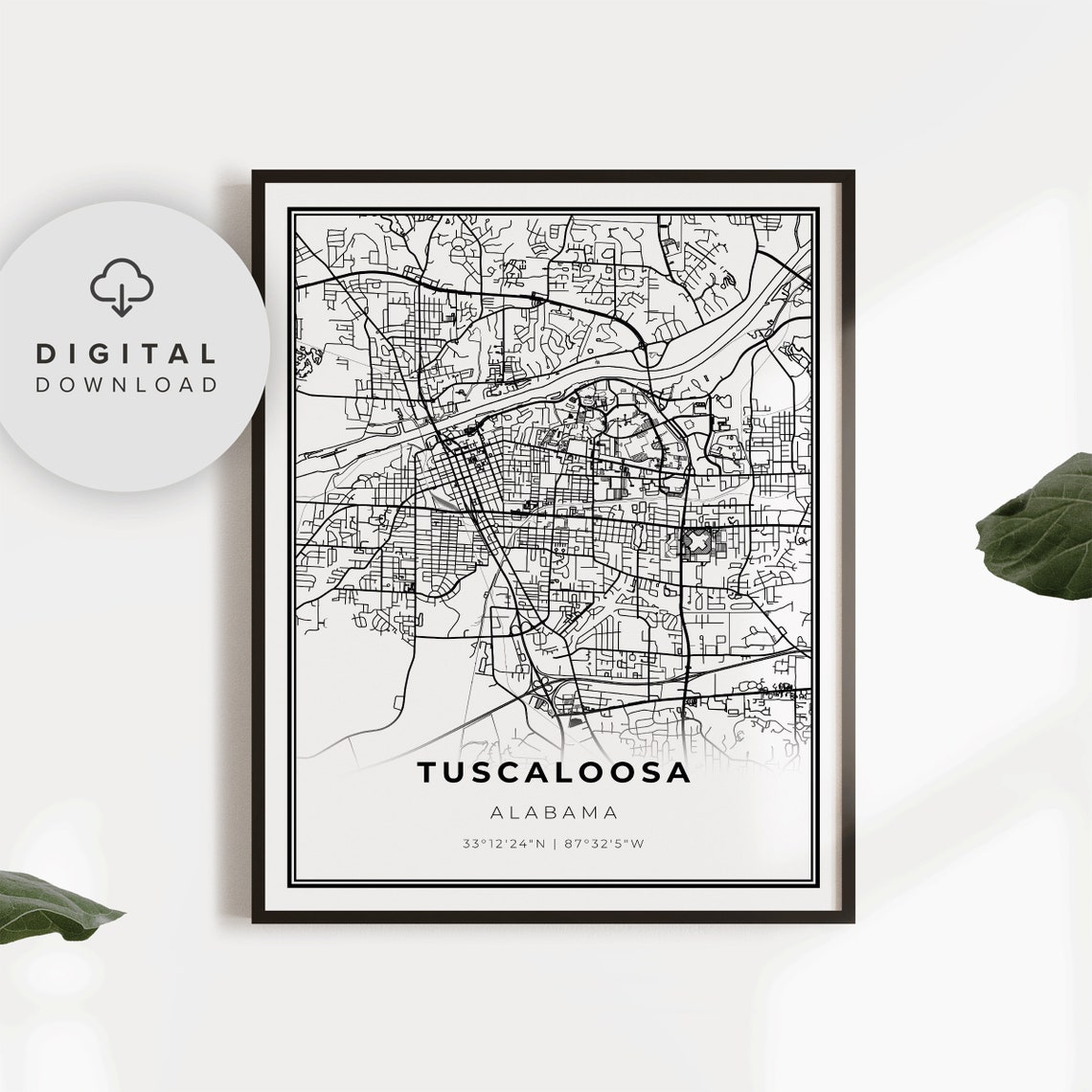 Tuscaloosa Map Print Alabama Al Usa Art Poster United States City Street Road Gift Yourself Np212