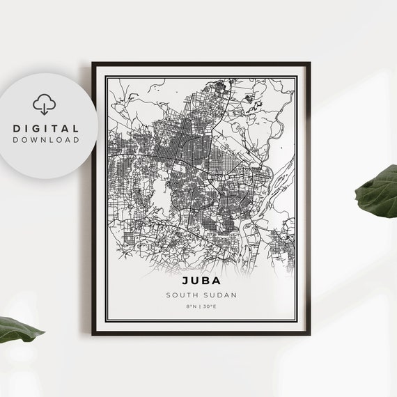 Juba Map Print South Sudan Art Poster Jubek White Nile Africa City Street Road Np890