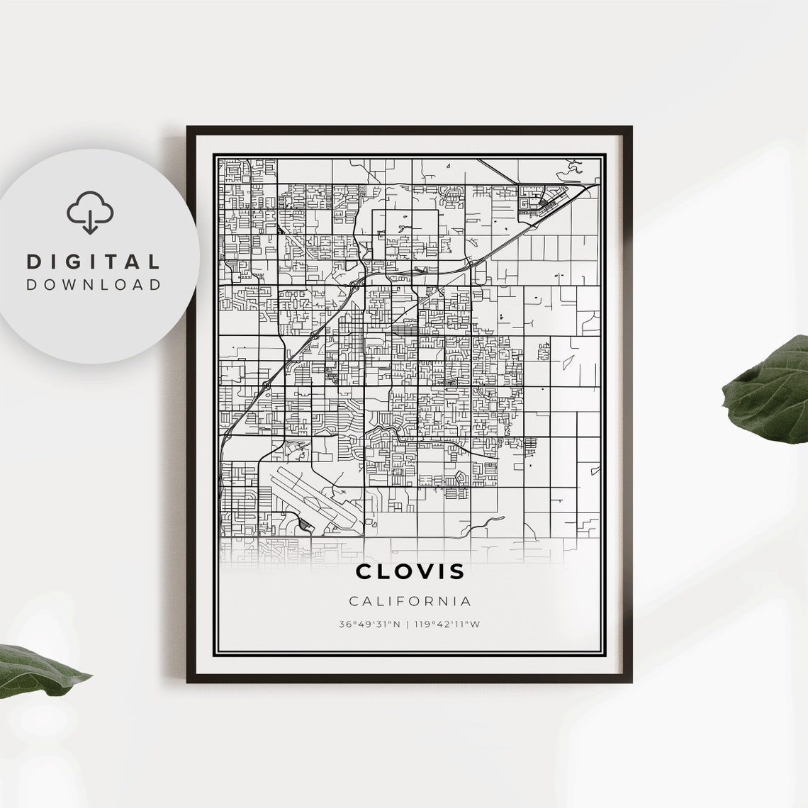 Clovis Map Print Ca Usa Art Poster City Street Road Np5