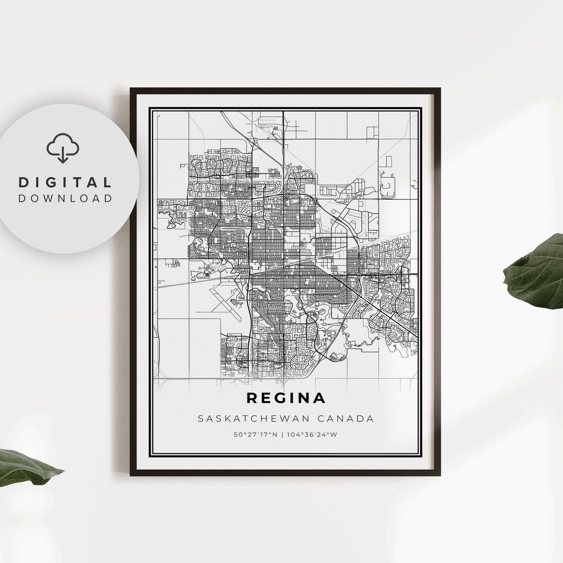 Regina Map Print Saskatchewan Sk Canada Art Poster City Street Road Gift Ideas Np444
