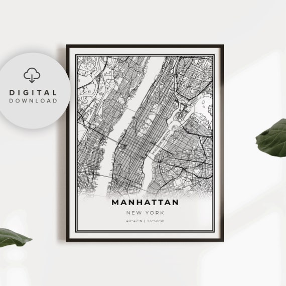 Manhattan Map Print New York City Nyc Ny Usa Art Poster Street Road Np236