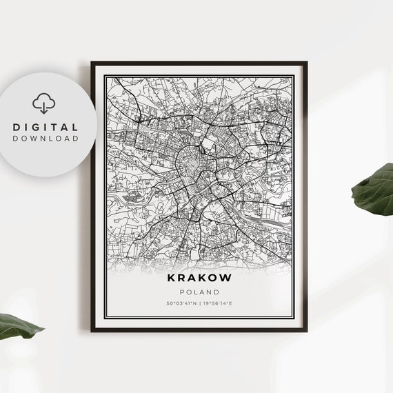 Krakow Map Print Poland Art Poster City Street Road Gift Colleague Np835