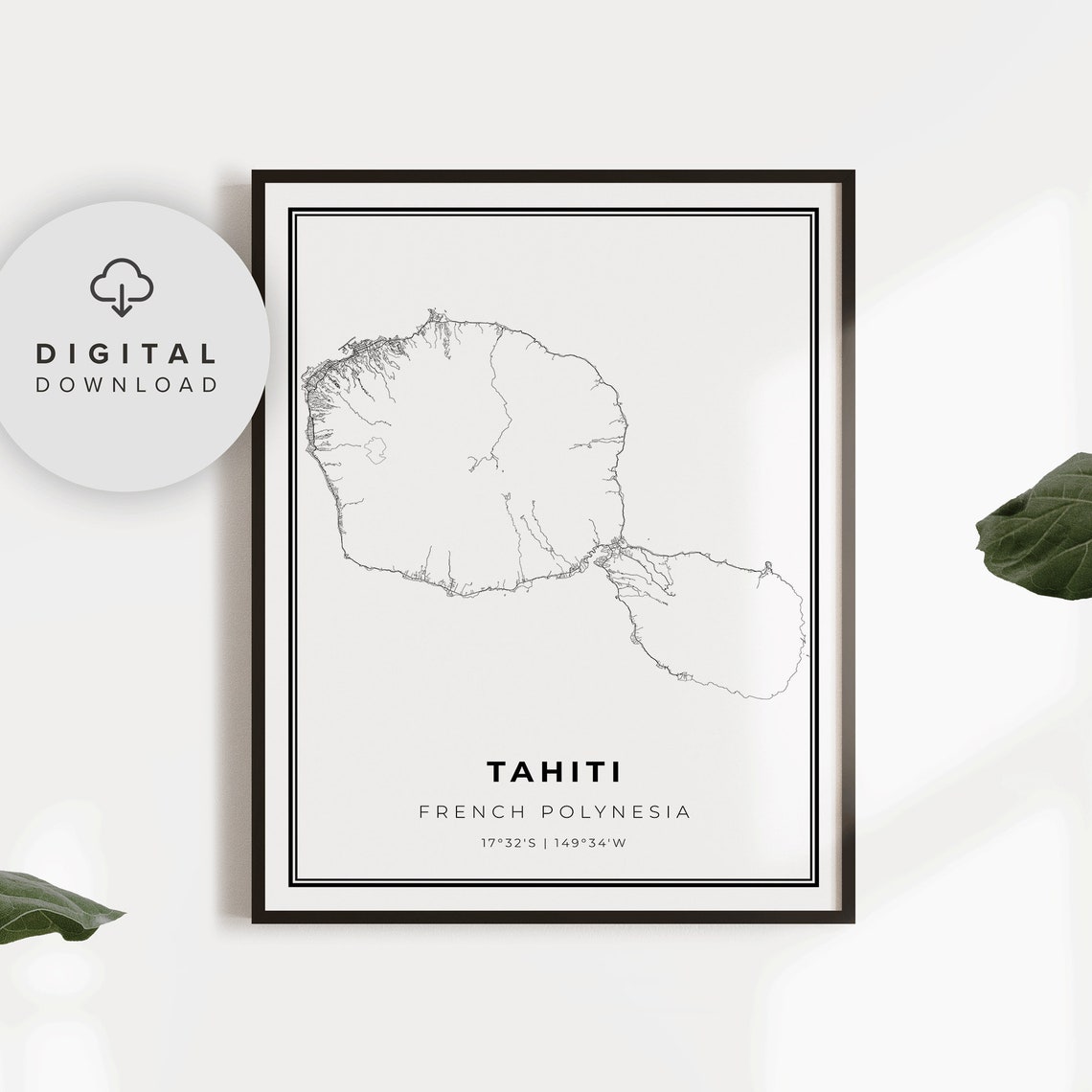 Tahiti French Polynesia Island Coastline Map Minimalist Art Print
