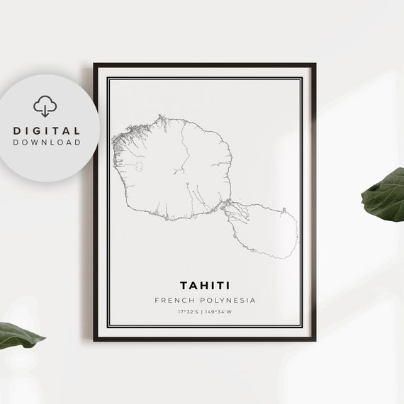 Tahiti Map Print French Polynesia Art Poster Otaheite Moorea City Street Road Etsy Np437