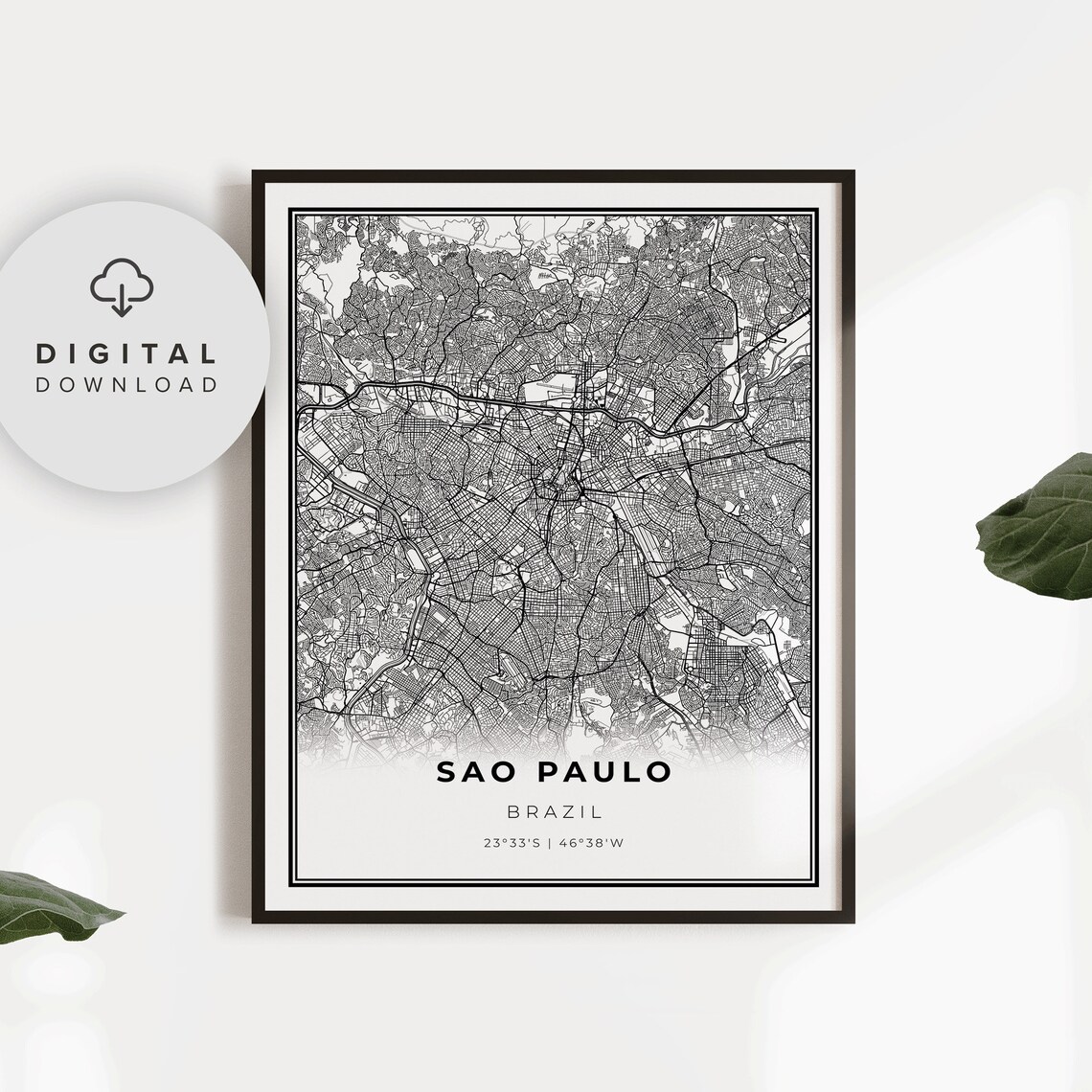 Sao Paulo Brazil City Street Roads Map Print for Modern Home Decor