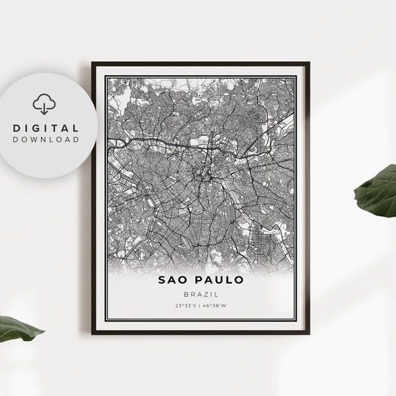 Sao Paulo Map Print Brazil Art Poster City Street Road Gift For Fiance Np861