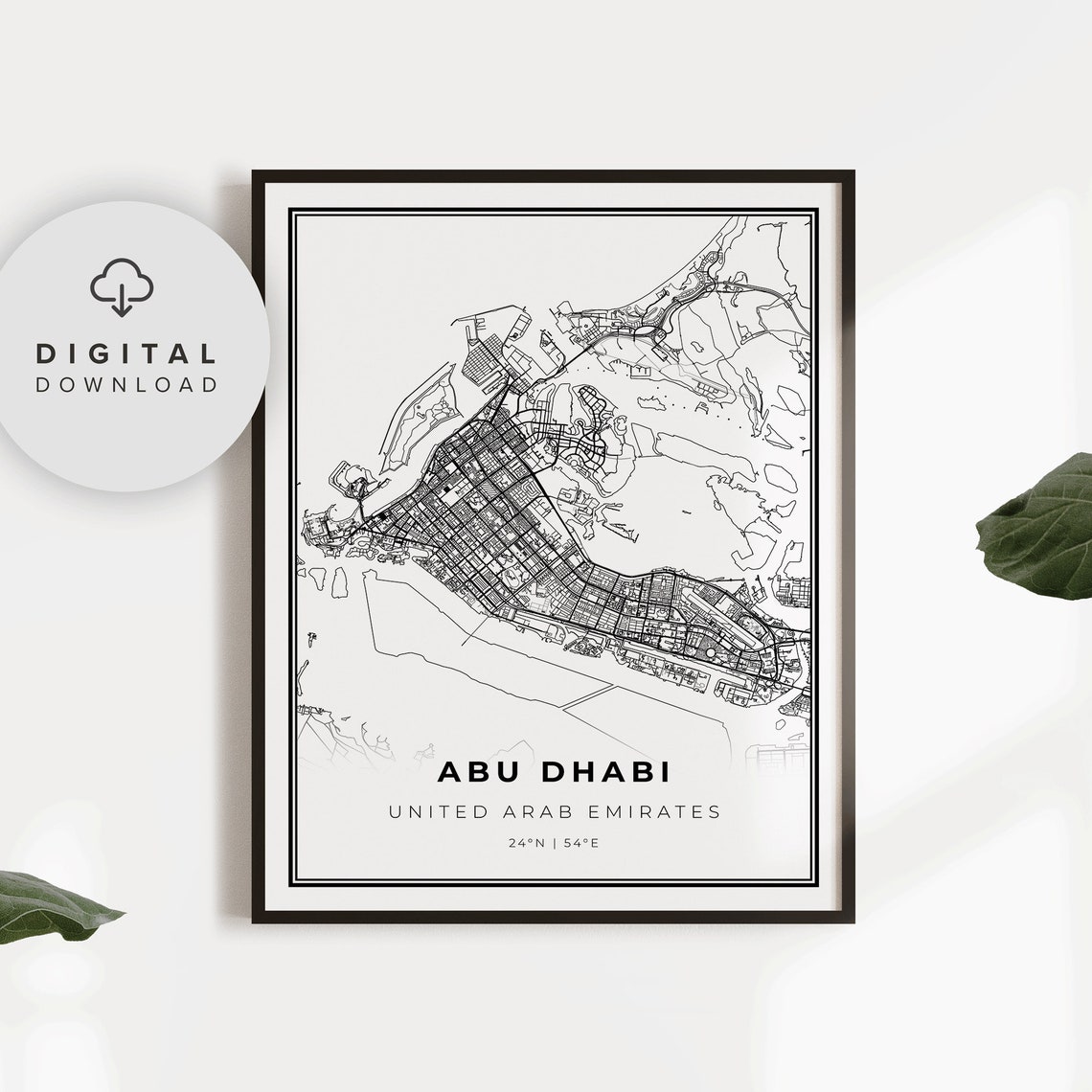 Abu Dhabi Map Print United Arab Emirates Art Poster City Street Road Np449