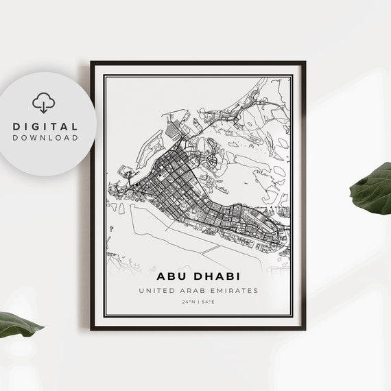 Abu Dhabi Map Print United Arab Emirates Art Poster City Street Road Np449