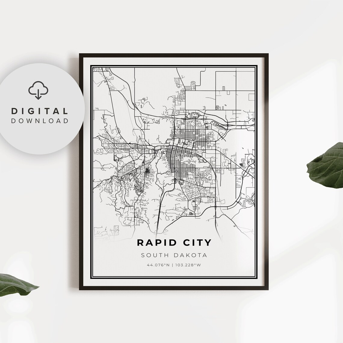 Rapid City South Dakota Street Map Minimalist Black White Art Poster