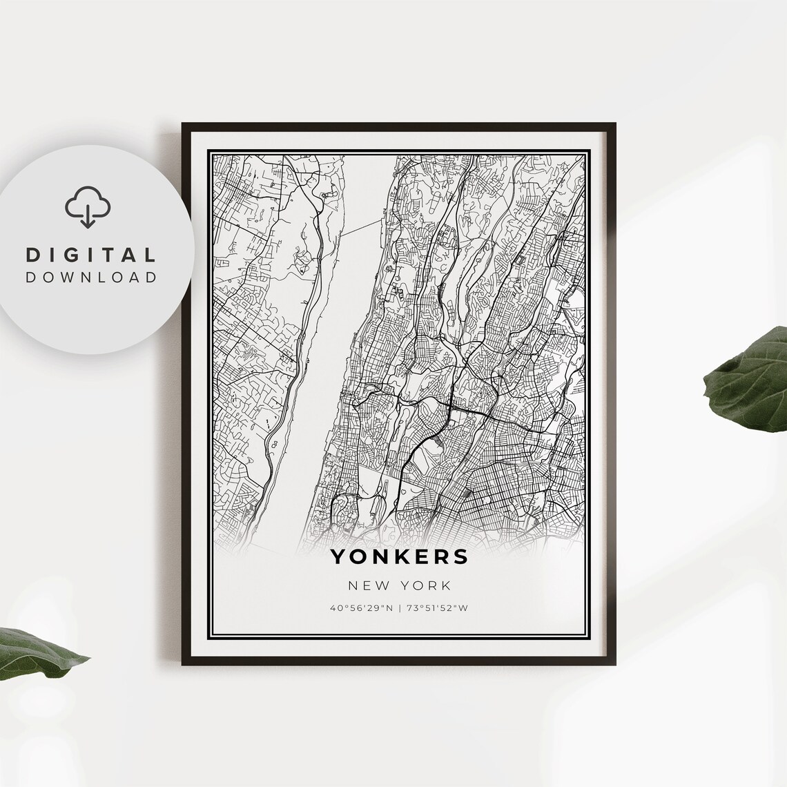 Yonkers New York Detailed Street Map Minimalist Line Art Print