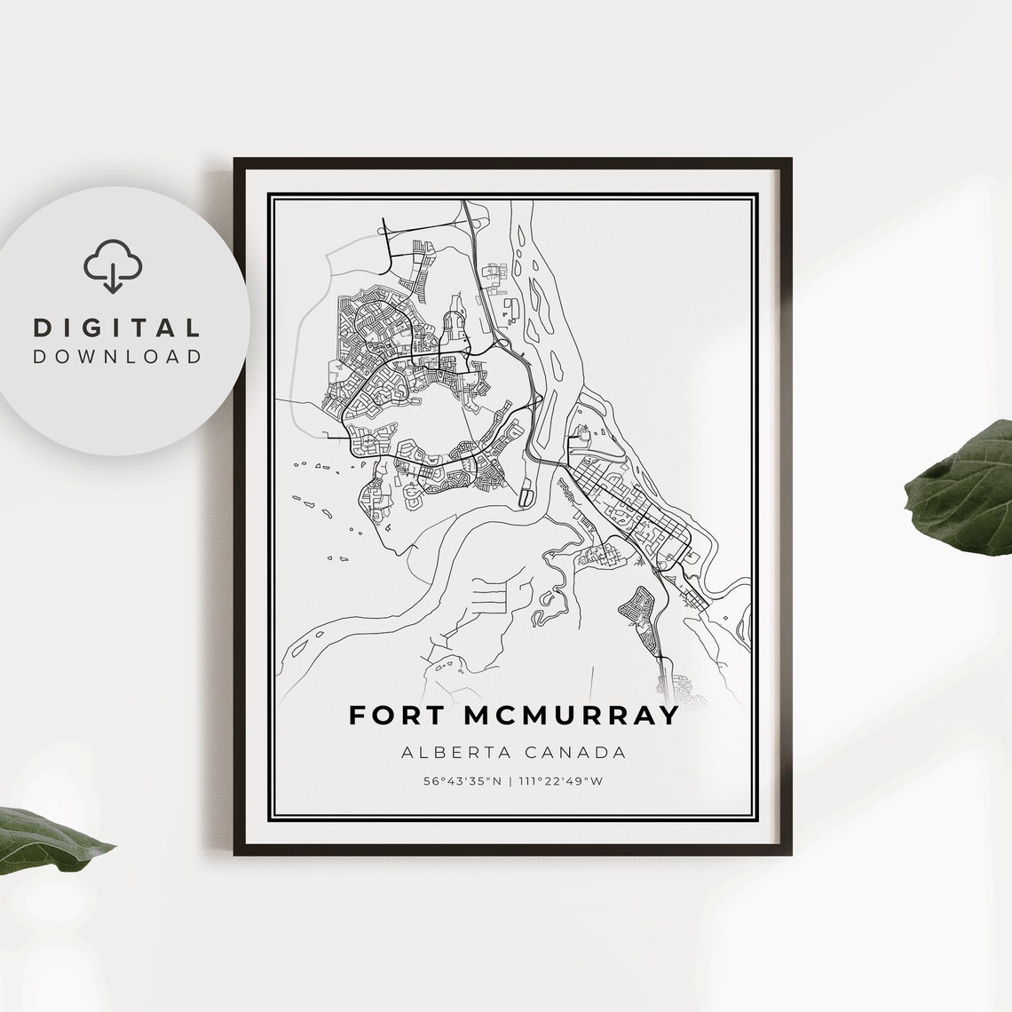 Fort McMurray Alberta Canada Street Map Poster With Coordinates