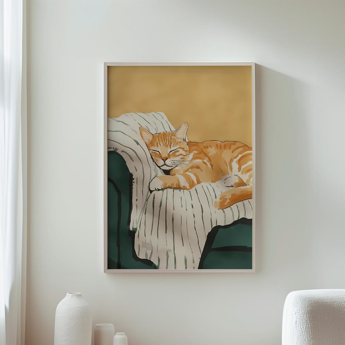 Orange Cat Art Print, Cozy Home Decor