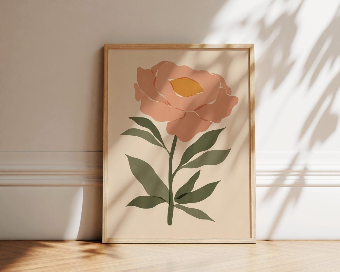 Abstract Pink Peony Flower Minimalist Botanical Floral Wall Poster
