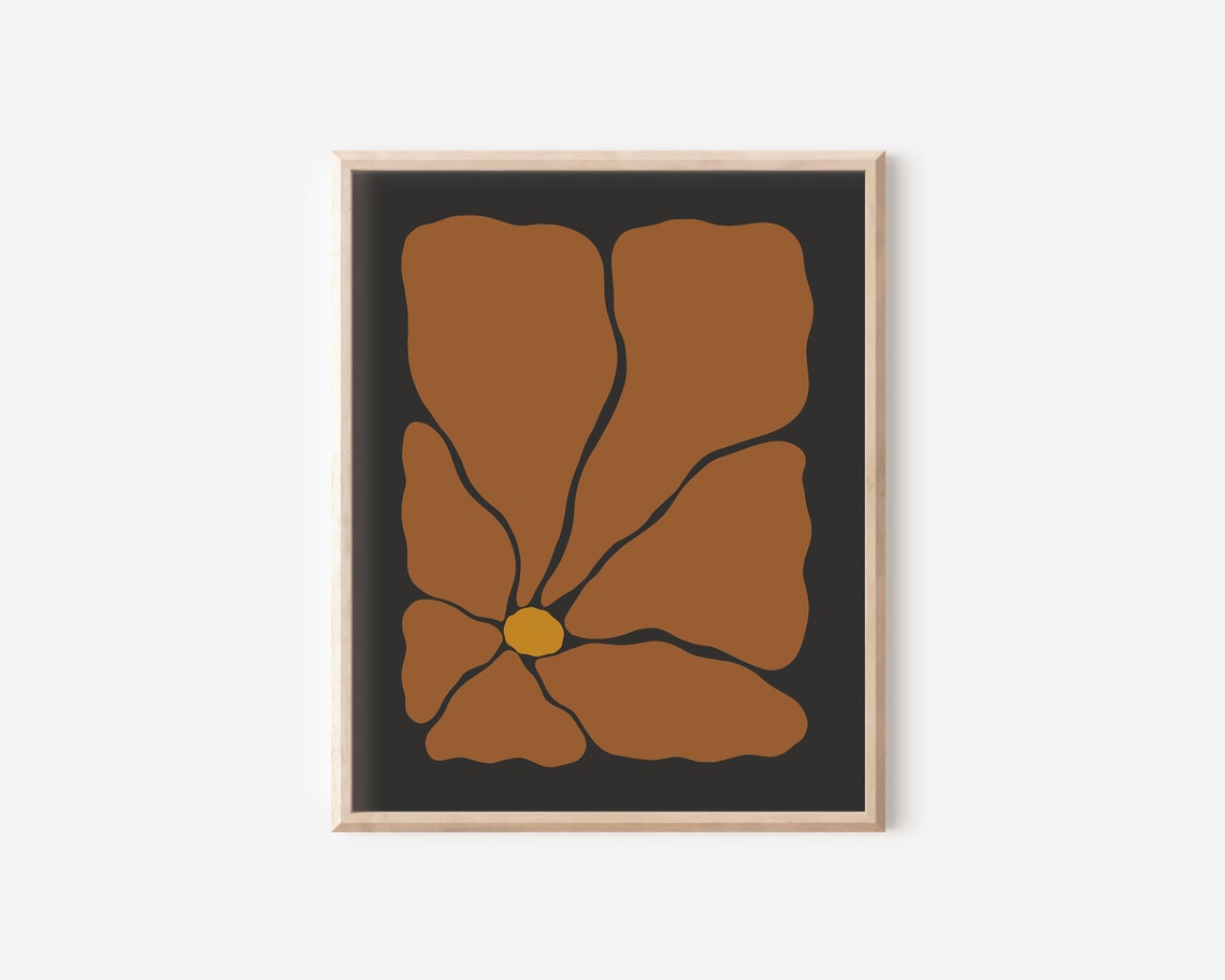 Copper Brown Groovy Flower Amber Heart Deep Black Retro Poster - Image 2