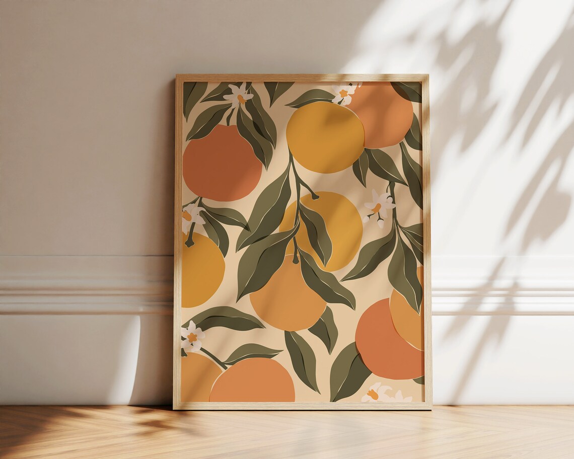 Grapefruit Abstract Botanical Art Print, Boho Kitchen