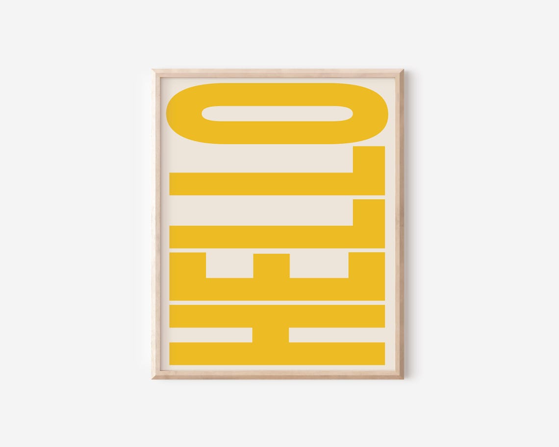 Hello Retro Bold Typography Mustard Yellow Text Cream Wall Poster - Image 2