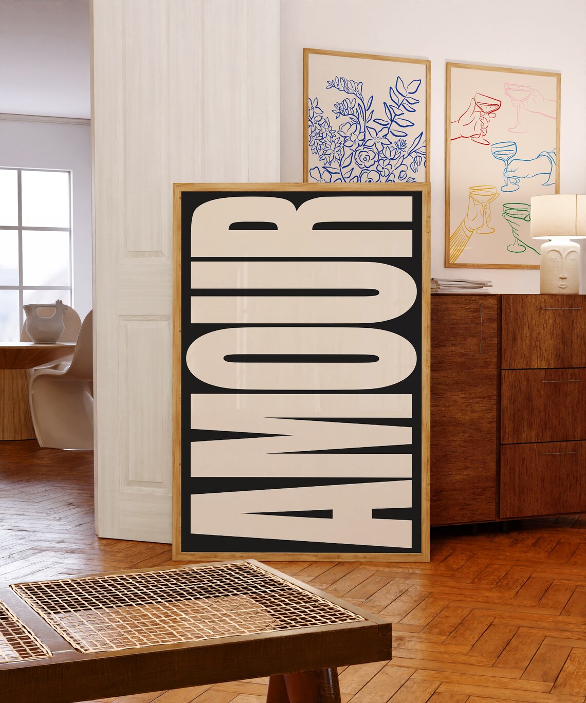 Retro Amour Typography Poster, French Love Art Print