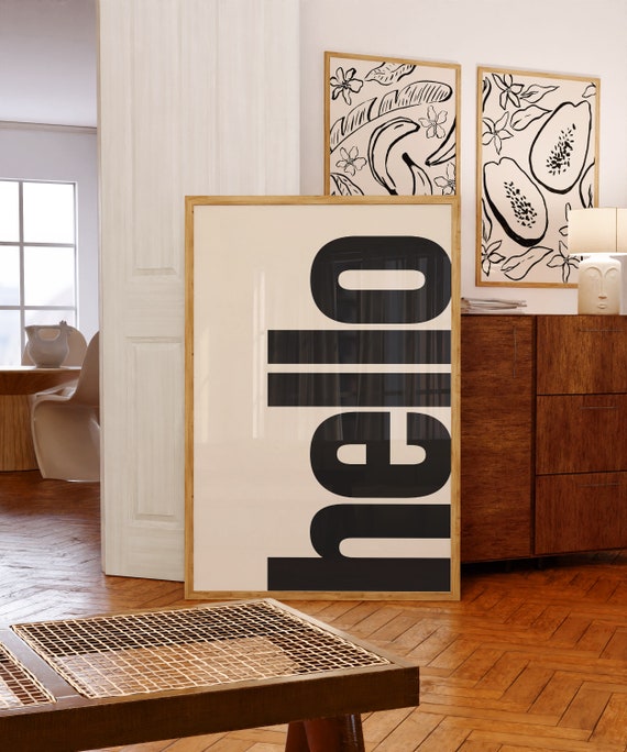 Hello Typography Poster, Retro Neutral Wall Art