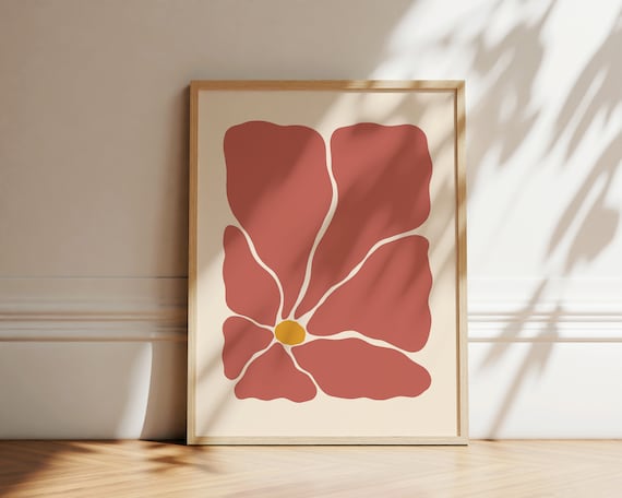 Retro Abstract Flower Art Print Groovy Flower Poster Matisse Inspired Flower Print 70s Floral Artwork Trendy Retro Botanical Print