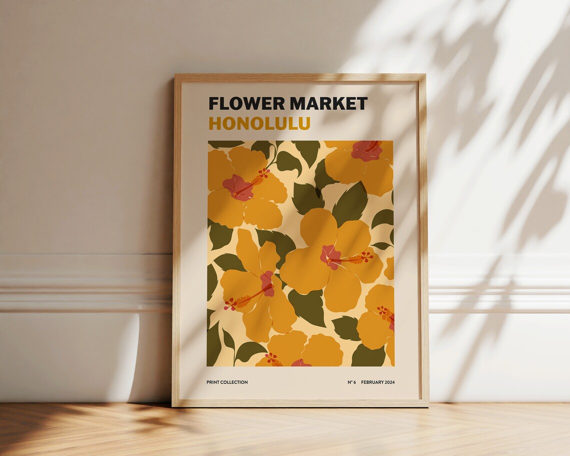 Flower Market Hibiscus Abstract Art Print, Honolulu