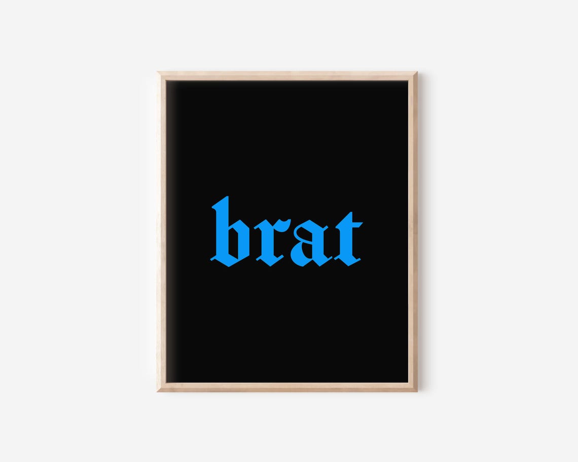 Brat Neon Blue Blackletter Bold Trendy Typography Y2K Poster - Image 2