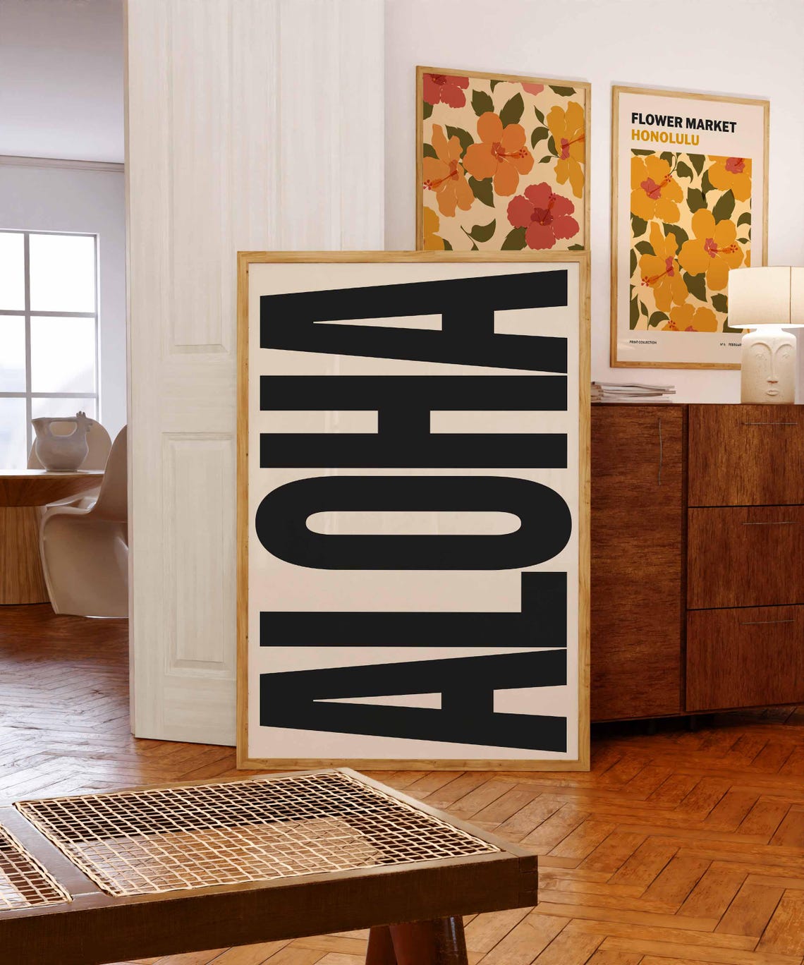 Aloha Retro Hawaiian Typography Black Statement Modern Wall Poster
