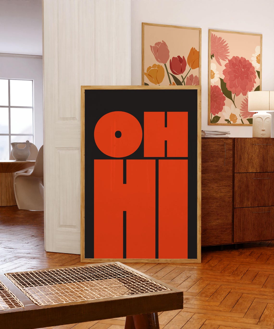 Oh Hi Bold Orange on Black Modern Typography Wall Decor Poster - Image 2