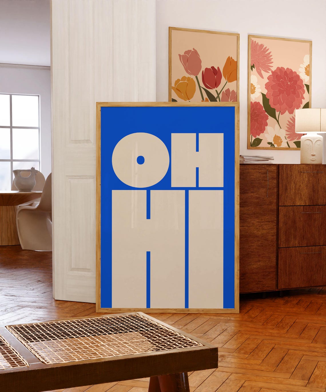 Oh Hi Cream Blue Bold Typography Fun Modern Gallery Wall Poster - Image 2